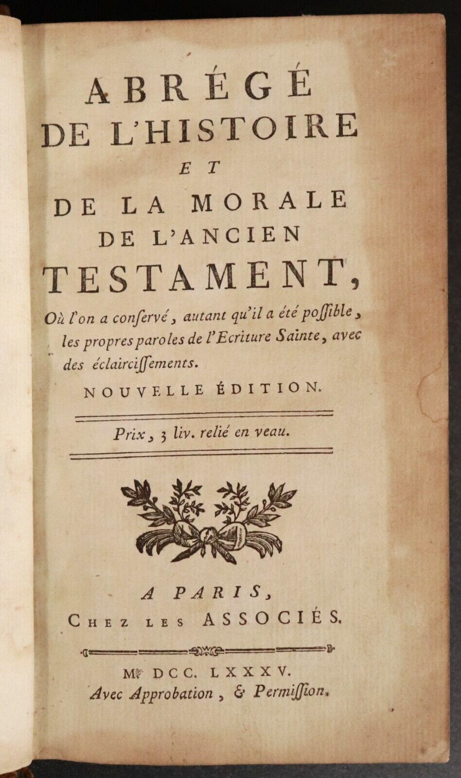 1785 Histoire Et De La Morale De L'Ancien Testament French Antiquarian Book - 0