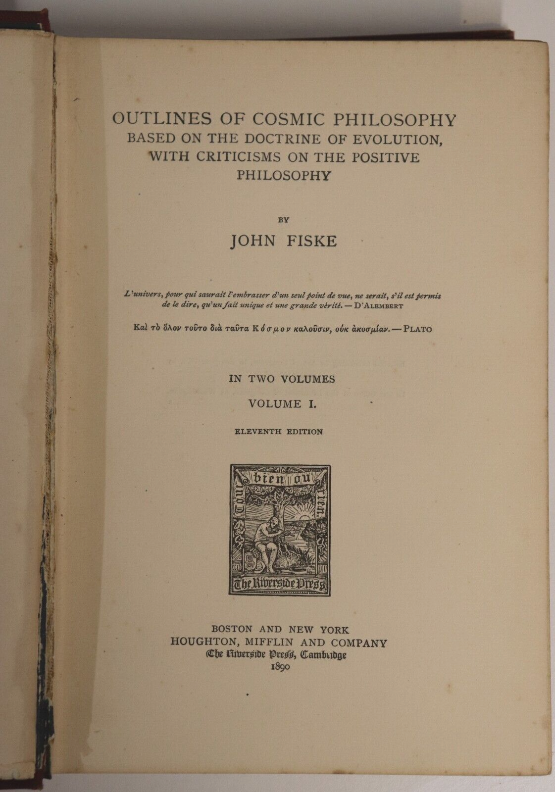 Outlines Of Cosmic Philosophy by J. Fiske - 1890 - Antique Philosophy Books - 0