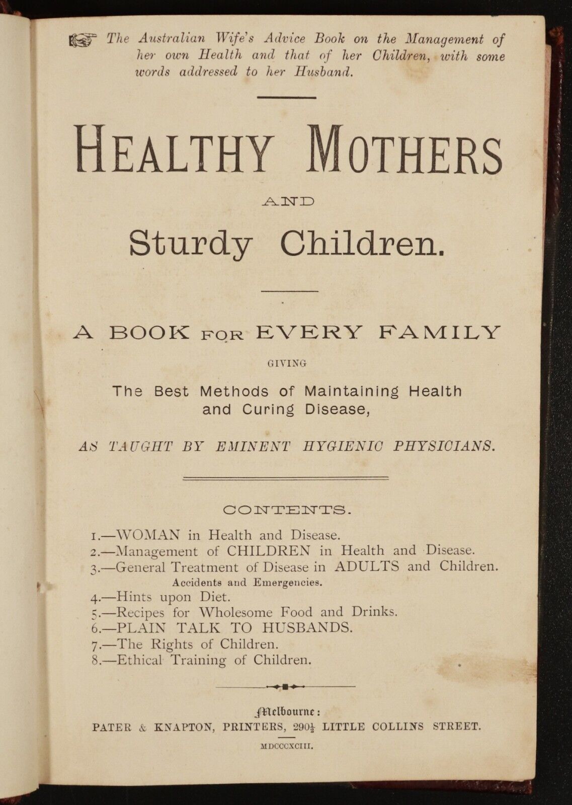 1893 Healthy Mothers & Sturdy Children Antiquarian Australian Medical Book - 0