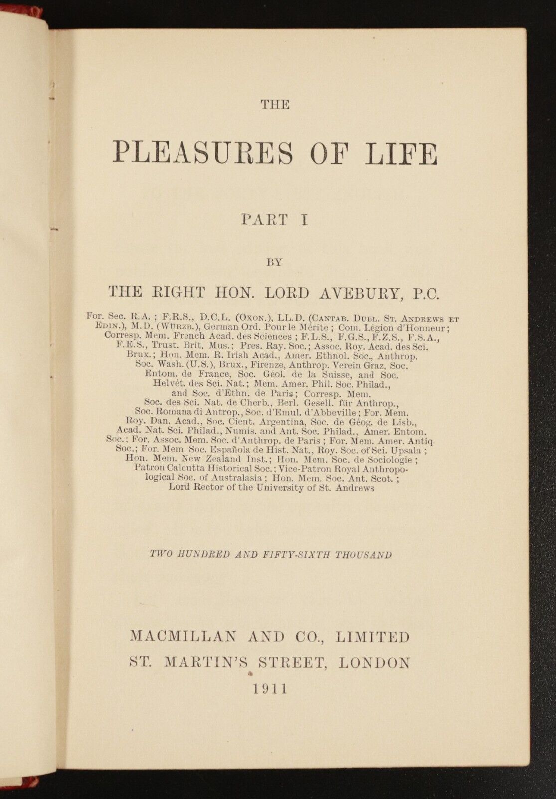 1911 The Pleasures Of Life by Lord Avebury Antiquarian British Literature Book