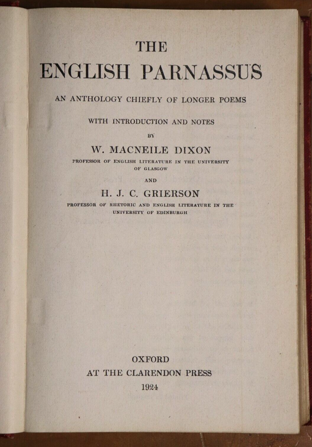 1924 The English Parnassus by Macneile Dixon Antique Literature & Poetry Book - 0