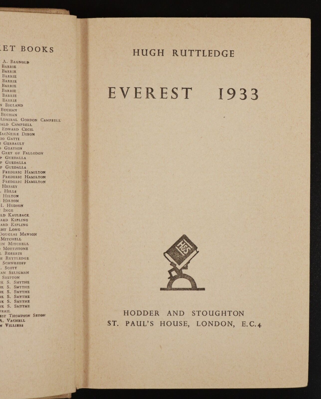 1943 "Everest 1933" by Hugh Ruttledge Antique Mountain Exploration Book - 0