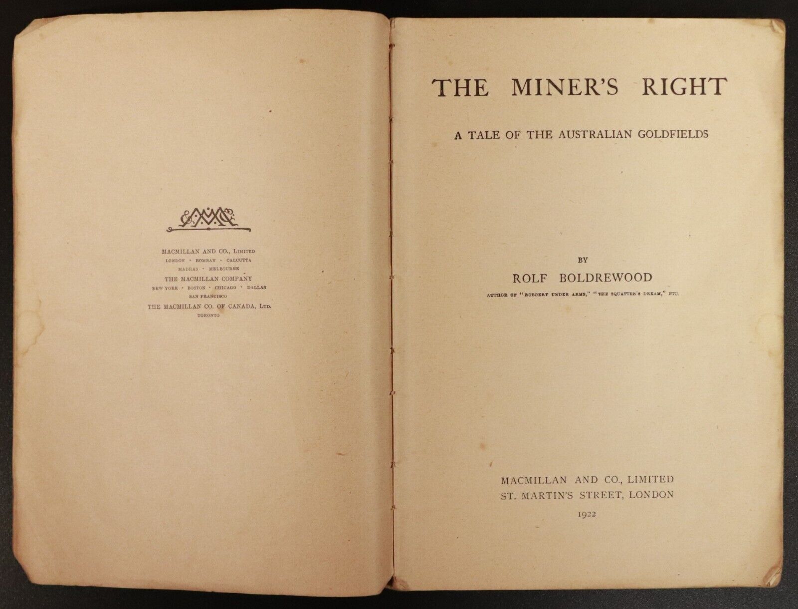 1922 The Miner's Right by Rolf Boldrewood Antique Australian Goldfields Book - 0