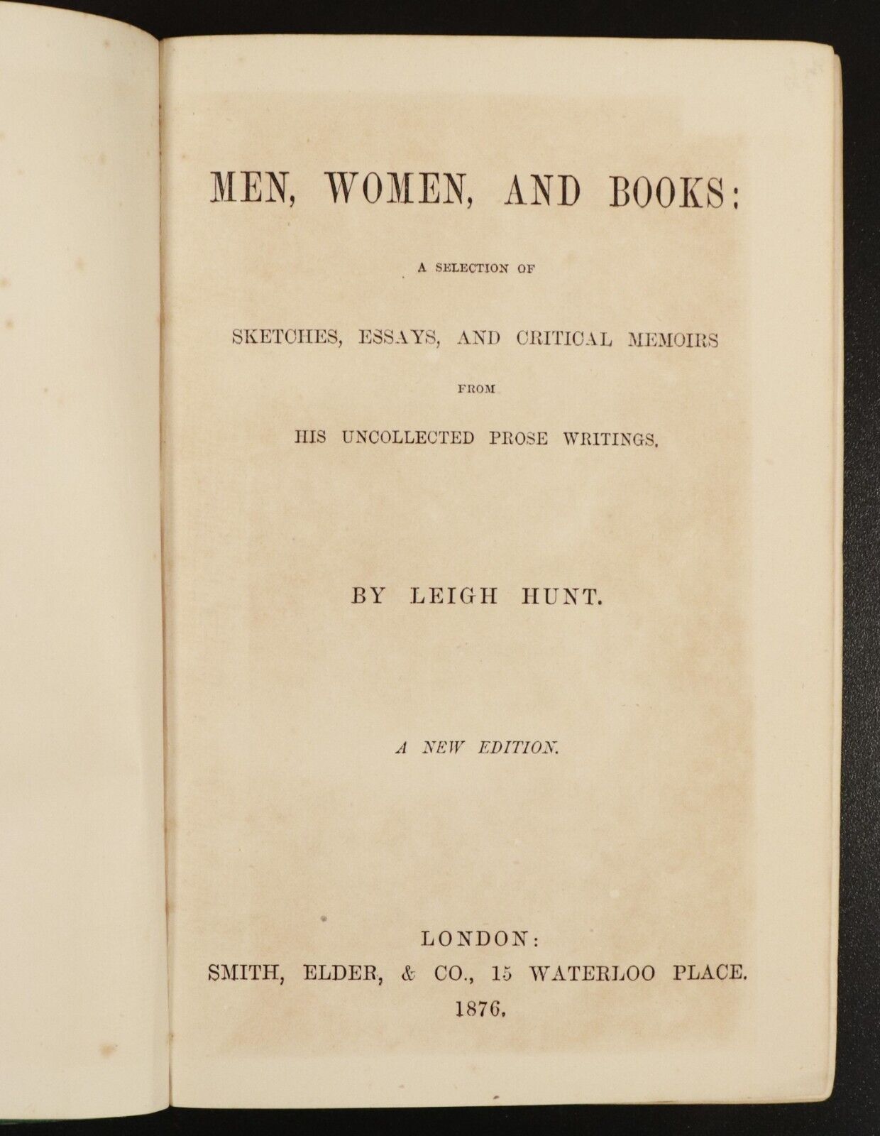 1876 Men, Women & Books by Leigh Hunt Antique British History Literature Book - 0