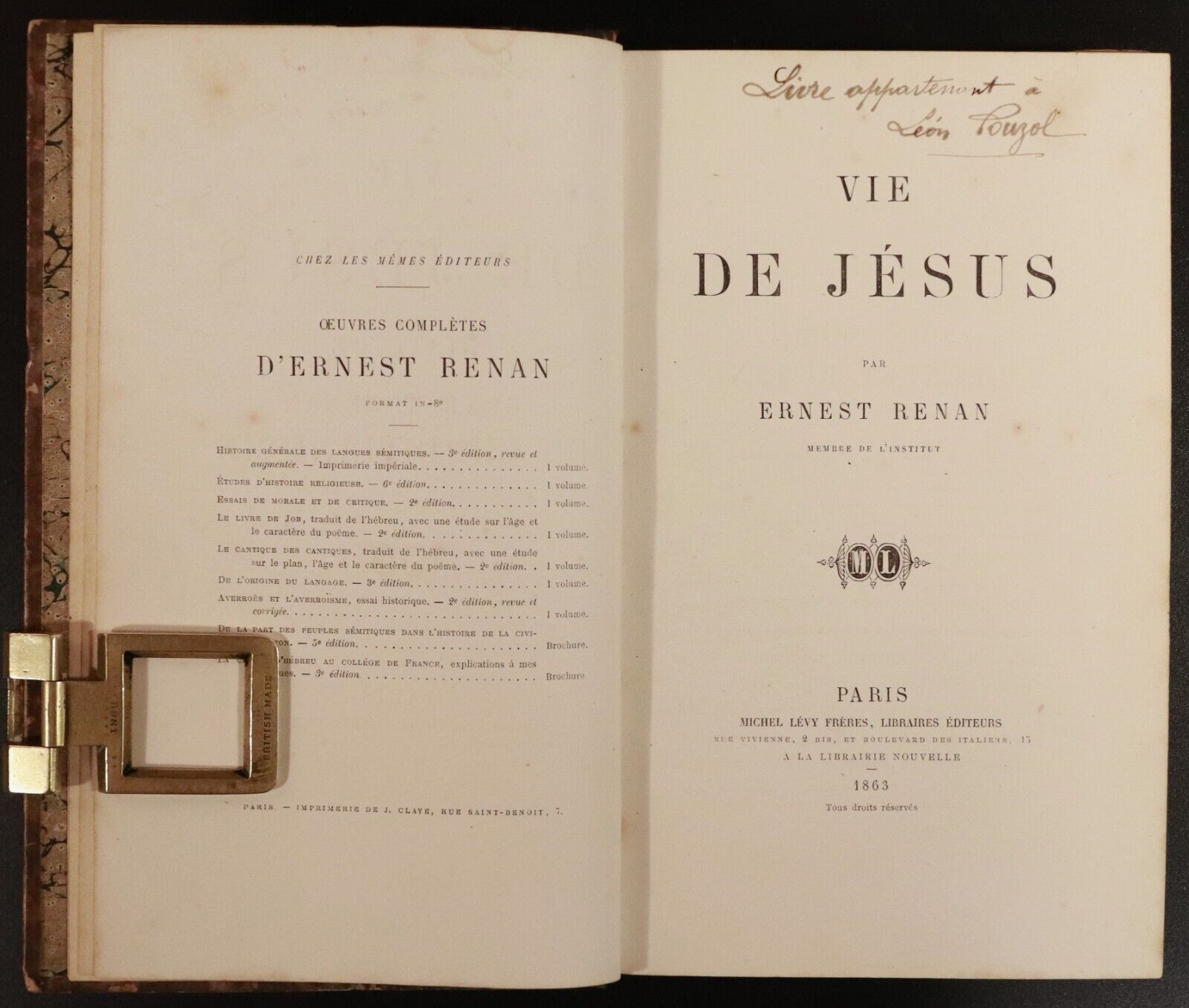 1863 Vie De Jesus by Ernest Renan Antiquarian French Theology Book