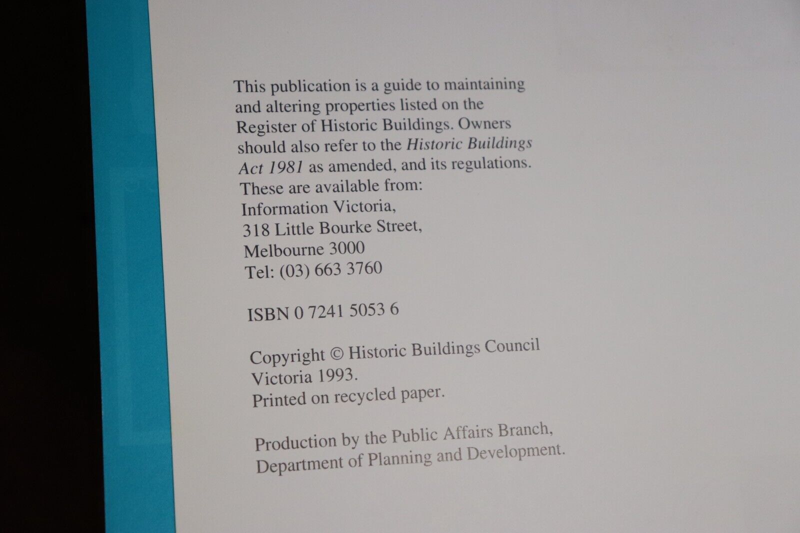 Caring For Historic Buildings Victoria - 1993 - Renovation & Restoration Book