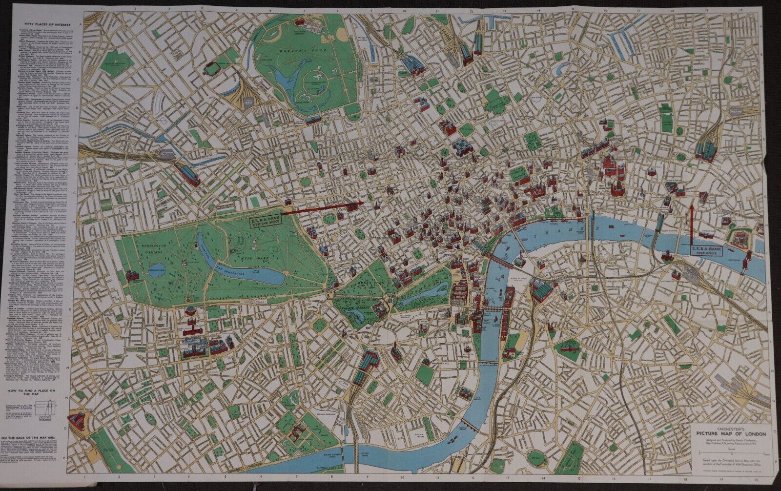 The ES&A Bank: Chichester's Picture Map of London - 1955 - Vintage Map