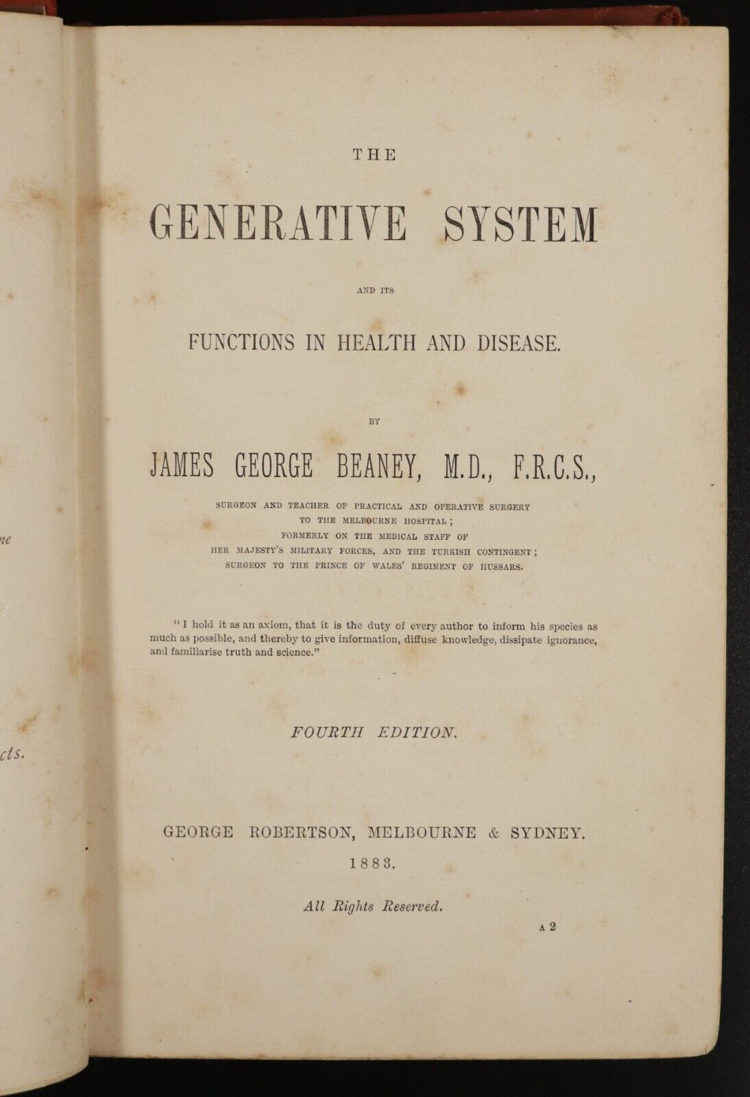 1883 The Generative System In Health & Disease by JG Beaney Antique Medical Book - 0