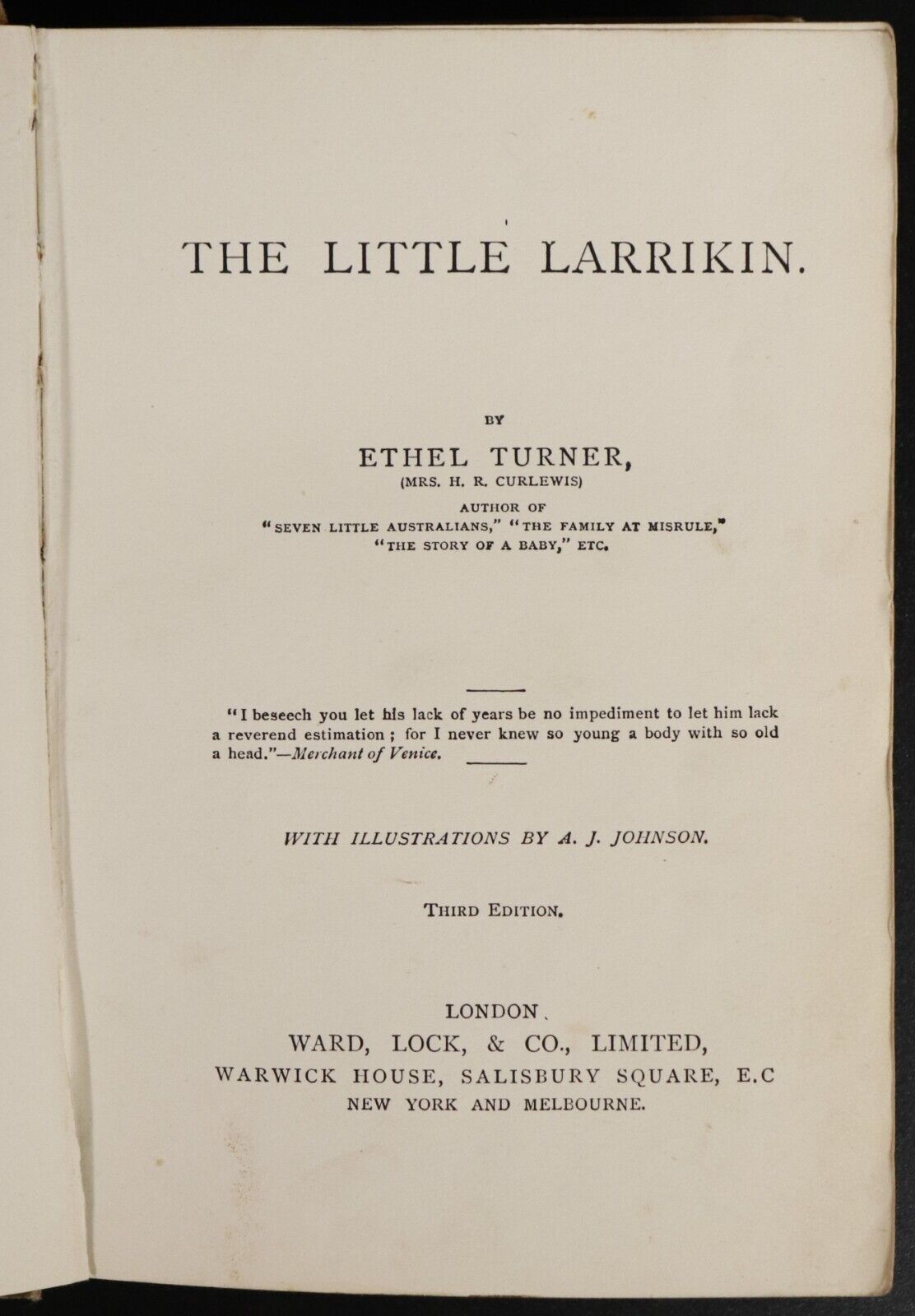 c1900 The Little Larrikin by Ethel Turner Antique Australian Fiction Book - 0