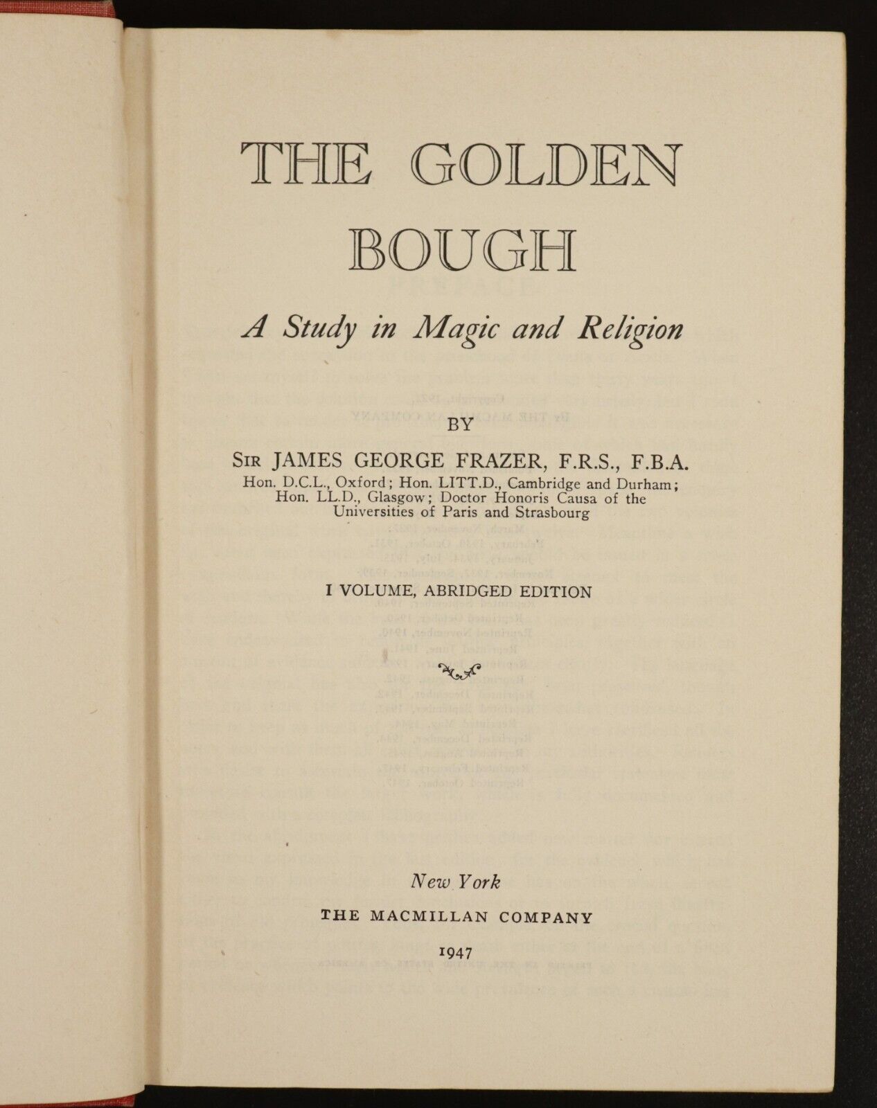 1947 Golden Bough Study In Magic & Religion by J.G Frazer Religious History Book - 0