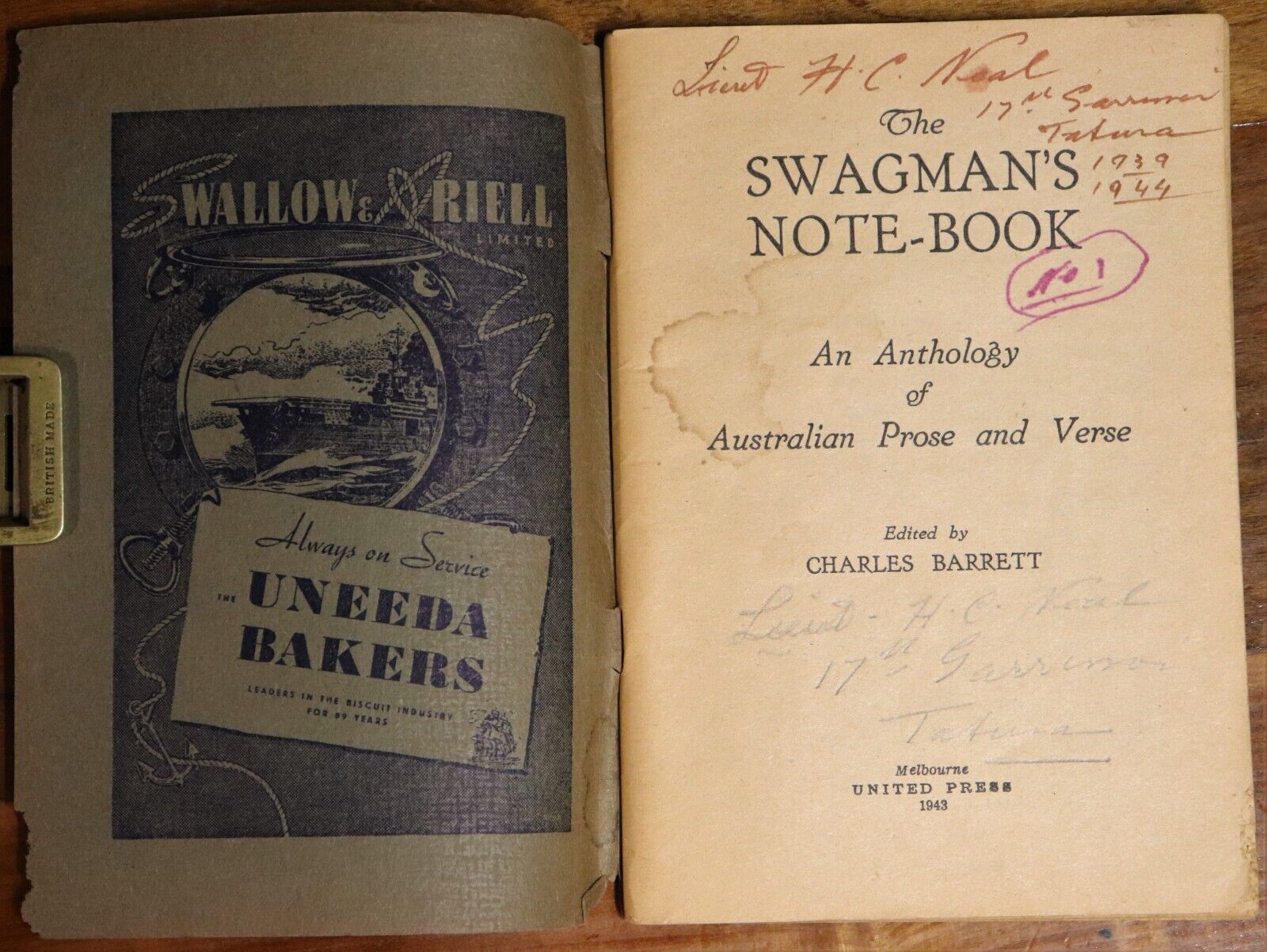 The Swagman's Note Book by C Barrett - 1943 - Australian History Book - 0