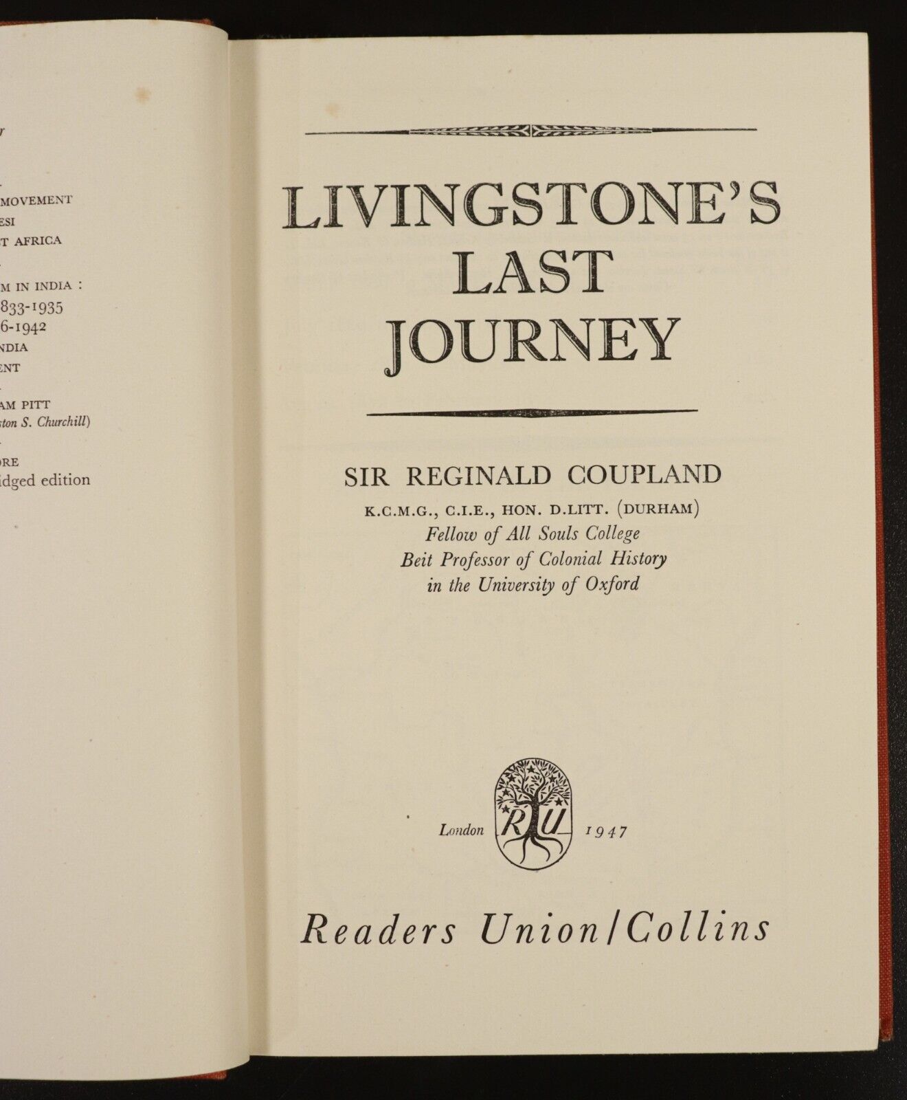 1947 Livingstone's Last Journey by Sir R. Coupland Antique Exploration Book - 0