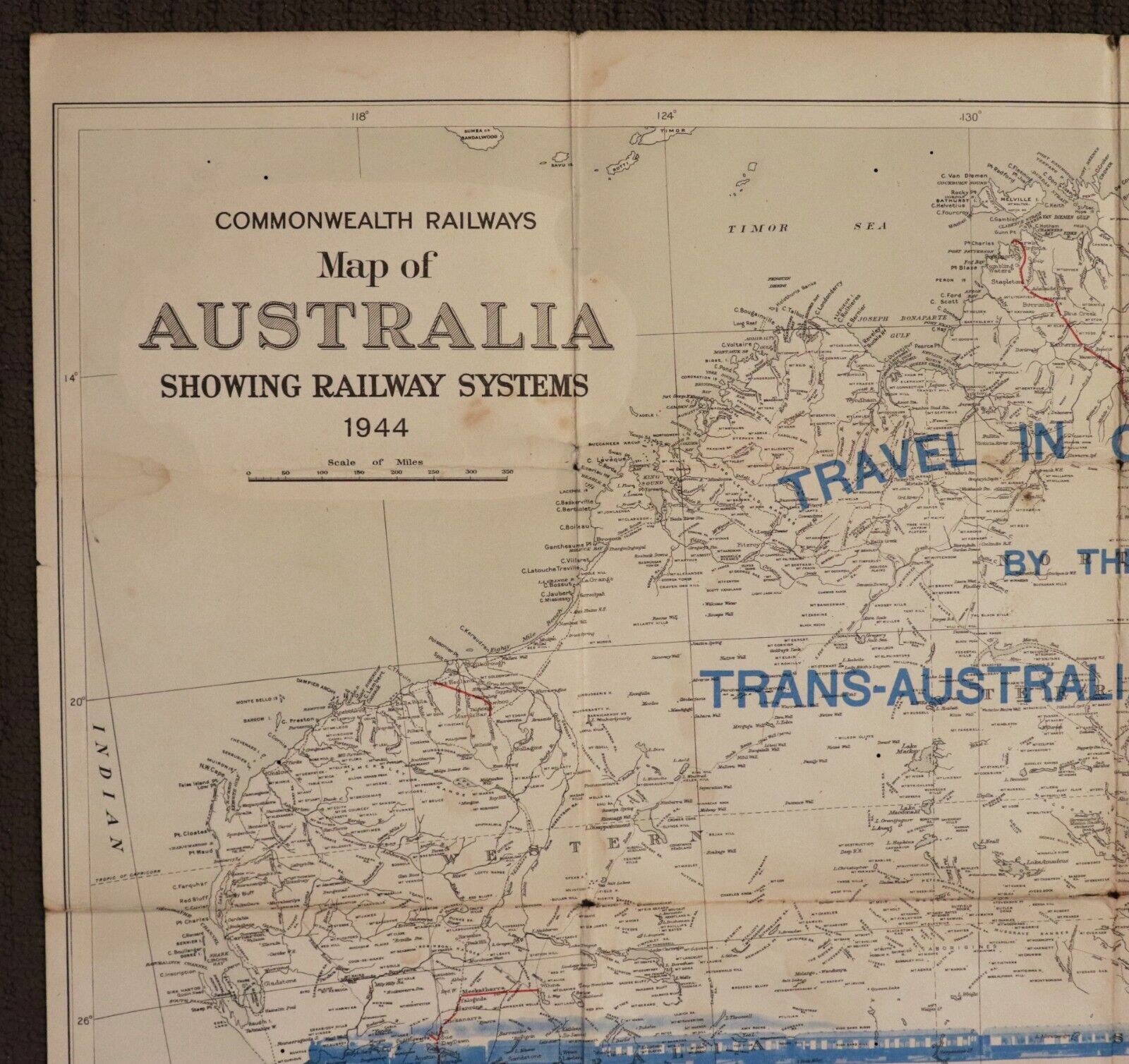 1944 Commonwealth Railways Map Of Australia Antique Trans-Australian Railway Map - 0