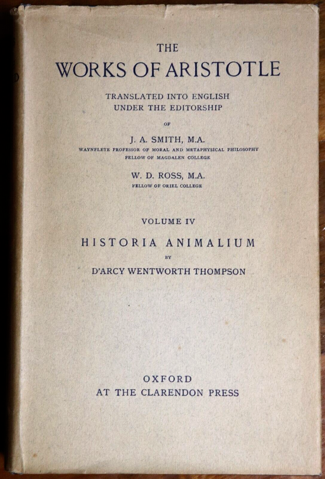 1910 The Works Of Aristotle Historia Animalium 1st Ed. Antique Philosophy Book