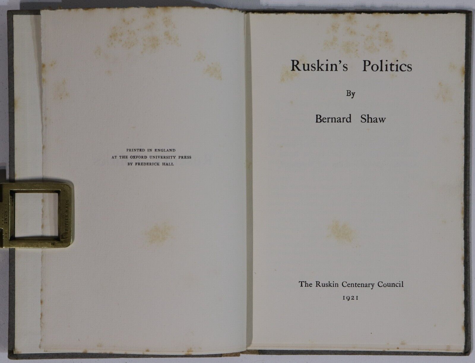 Ruskin's Politics by Bernard Shaw - 1921 - 1st Edition Politics Book