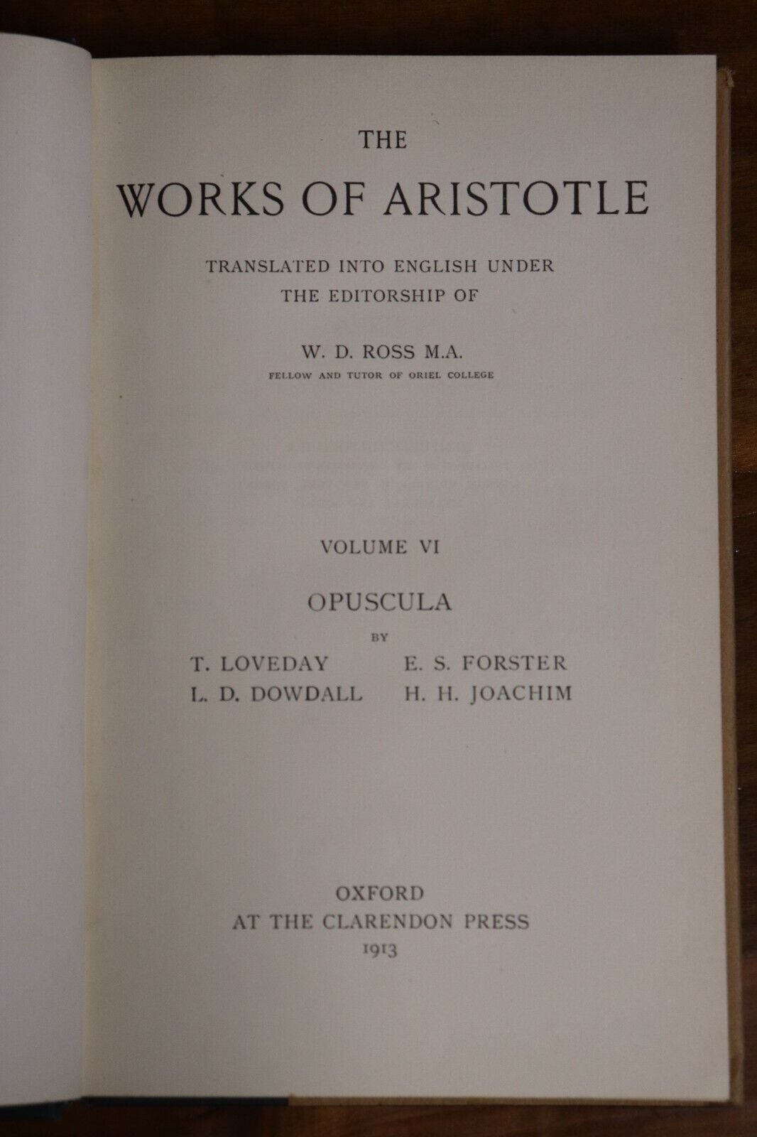 The Works Of Aristotle Vol. VI Opuscula - 1913 - 1st Ed. Antique Philosophy Book