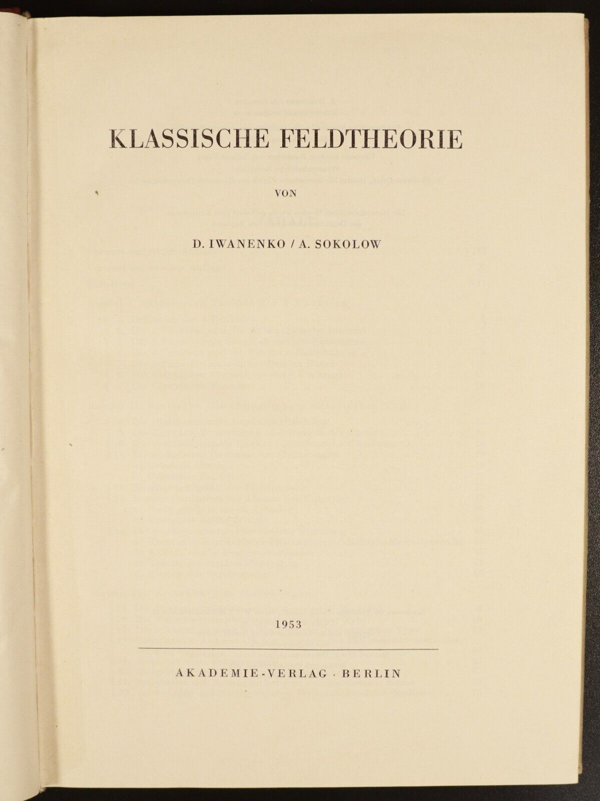 1953 Klassische Feldtheorie by D. Iwanenko & A. Sokolow Vintage Science Book - 0