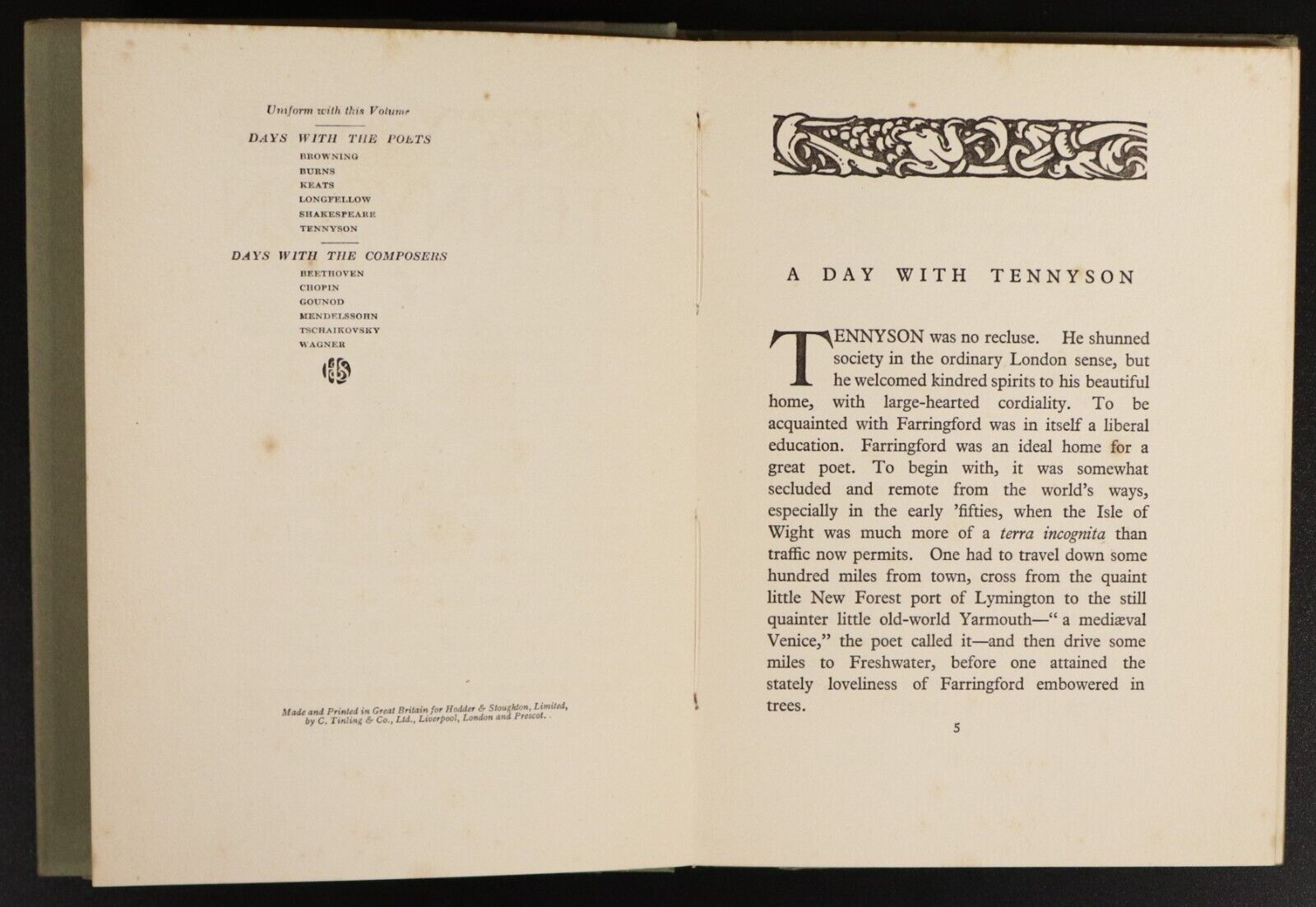 c1900 A Day With Tennyson - Days With The Great Poets Antique Poetry Book