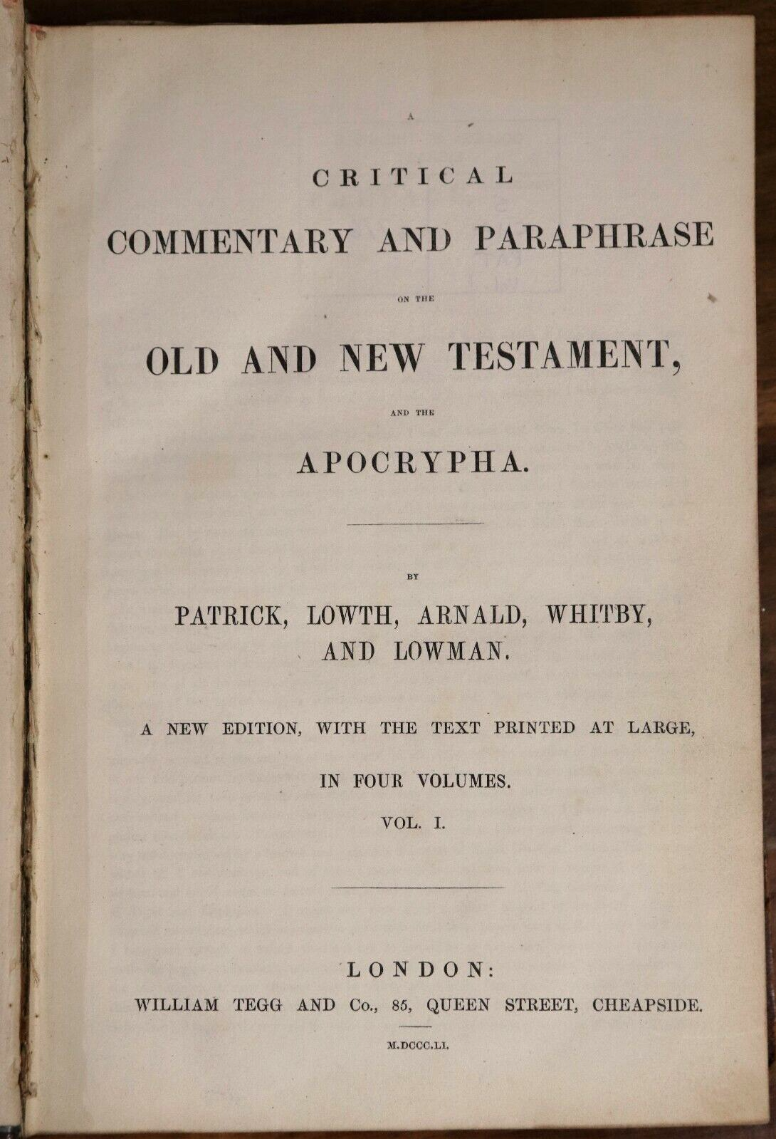 1851 3vol Commentary On Old & New Testament & Apocrypha Antiquarian Books - 0