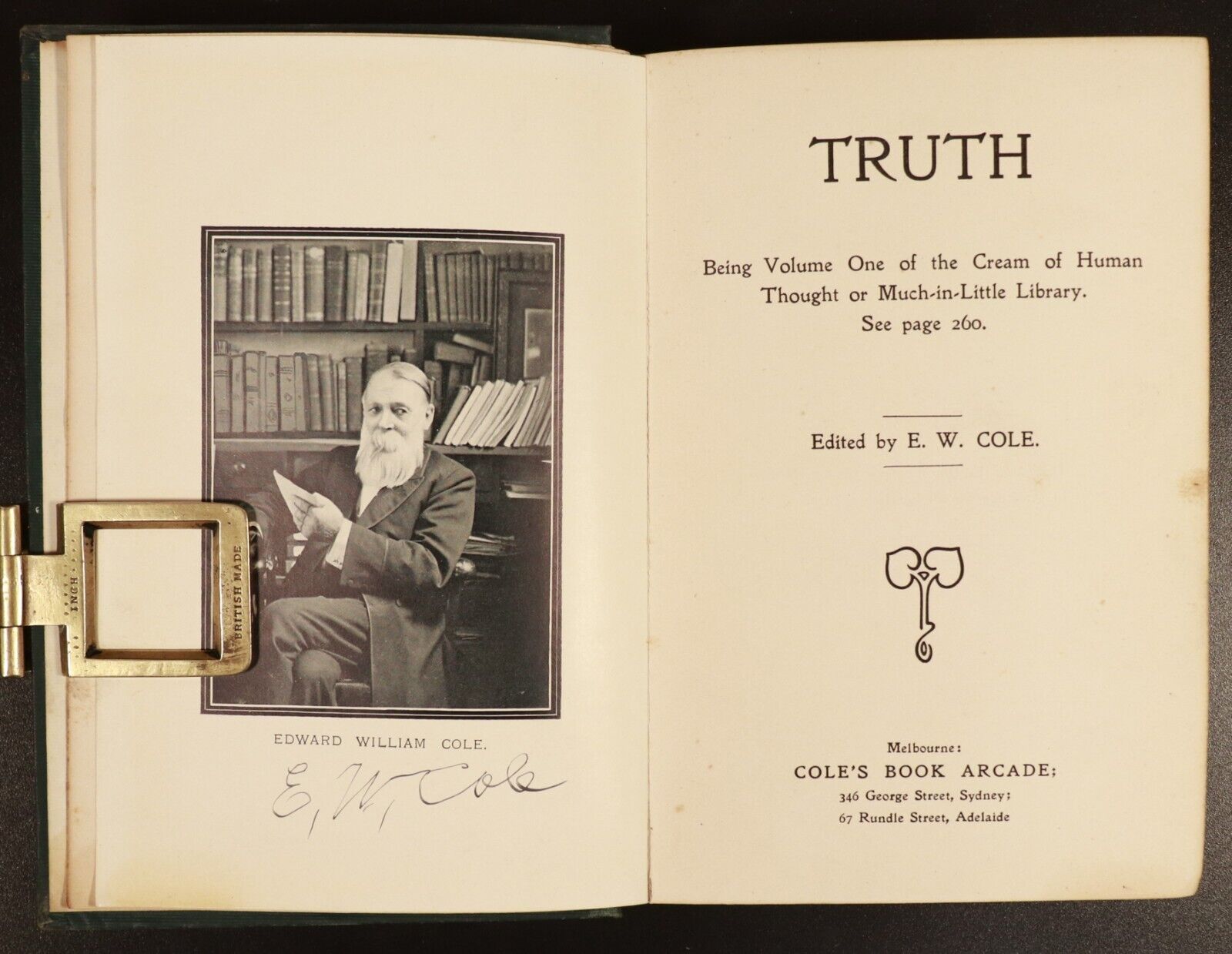 c1910 Truth: Cream Of Human Thought by E.W. Cole Antique Theology Book 2nd - 0