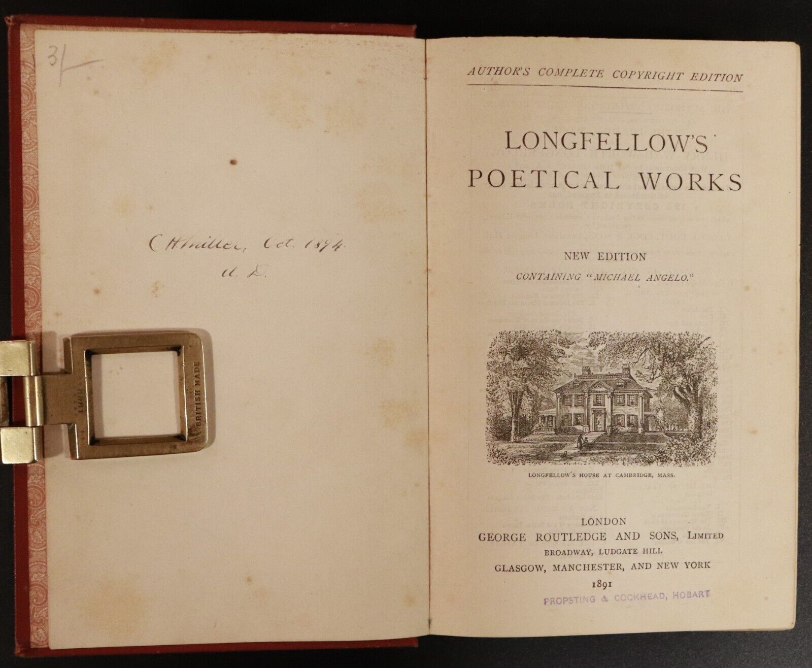 1891 Longfellow's Poetical Works With Michael Angelo Antique Poetry Book - 0