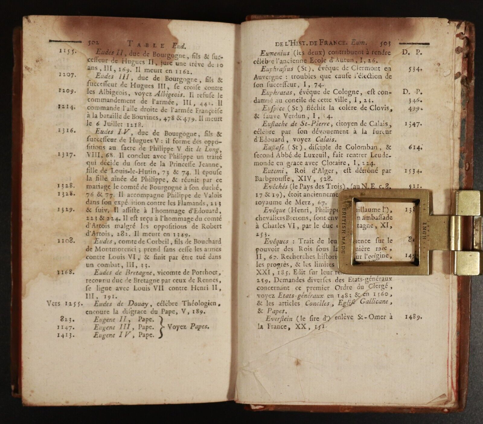 c1785 Table Générale des Matières de l'Histoire de France Antiquarian Book
