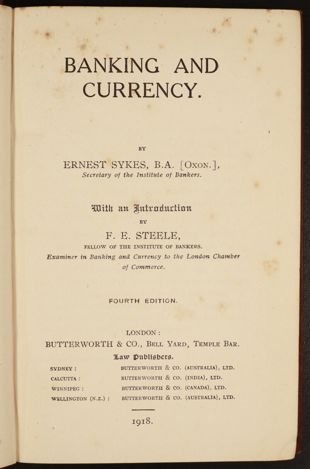 1918 Banking & Currency by Ernest Sykes - Antique Financial Reference Book - 0
