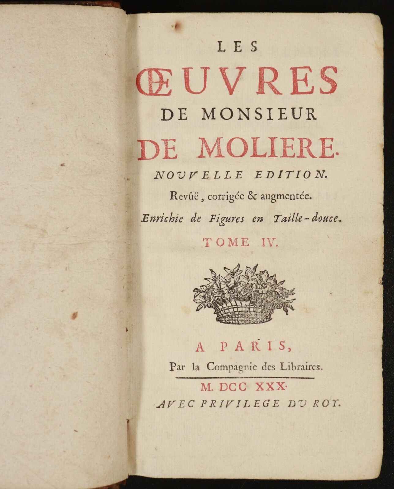 1730 Les Ouvres De Monsieur De Moliere Antiquarian French Literature Book - 0