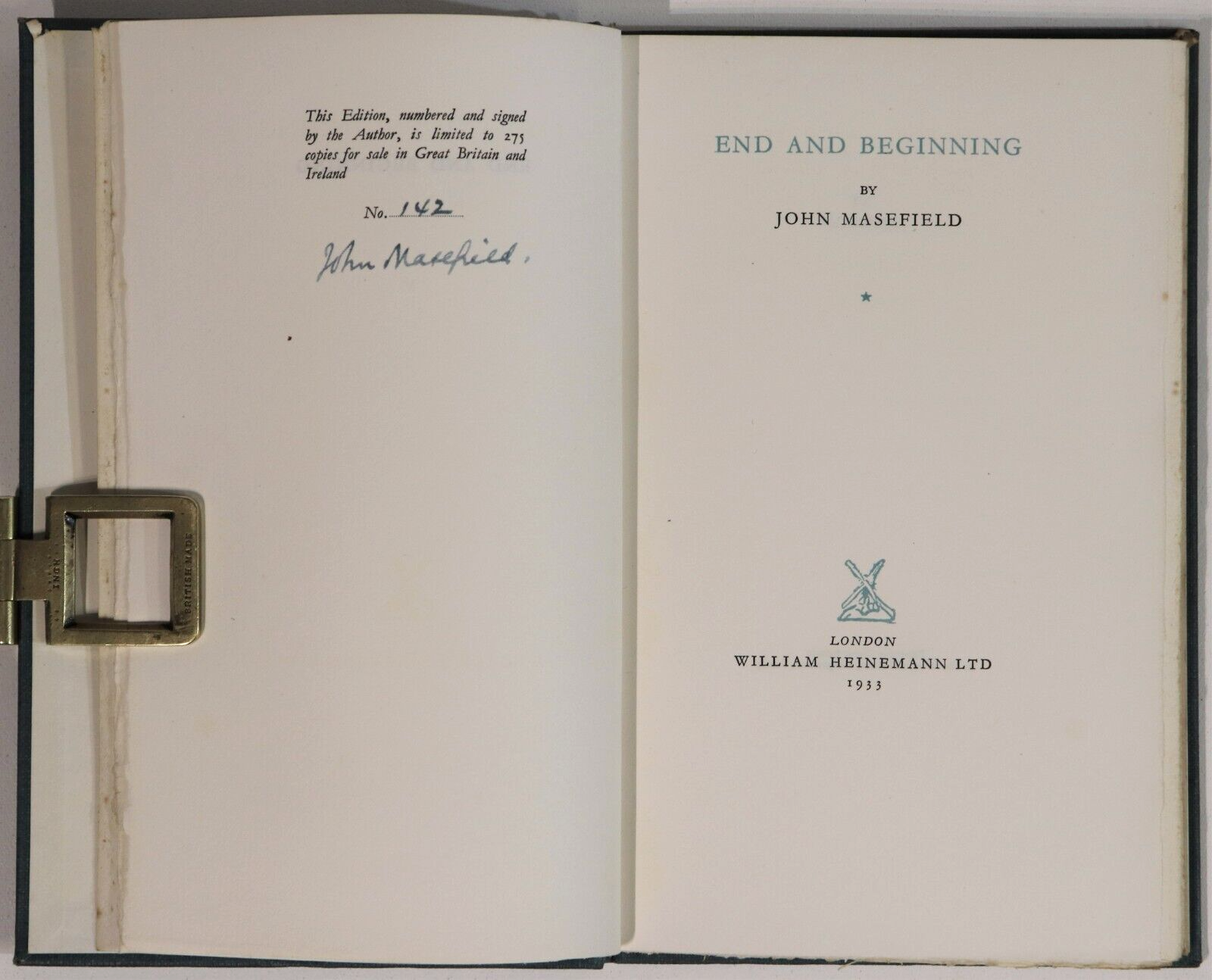 End & Beginning by John Masefield - 1933 - Ltd Ed. Signed by Author Book