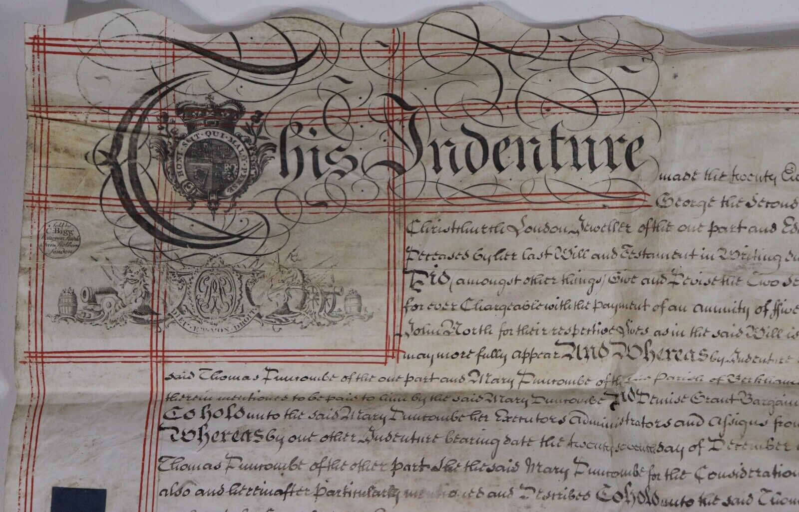 1757 Vellum Indenture -  Last Will & Testament - Manuscript Legal History - 0
