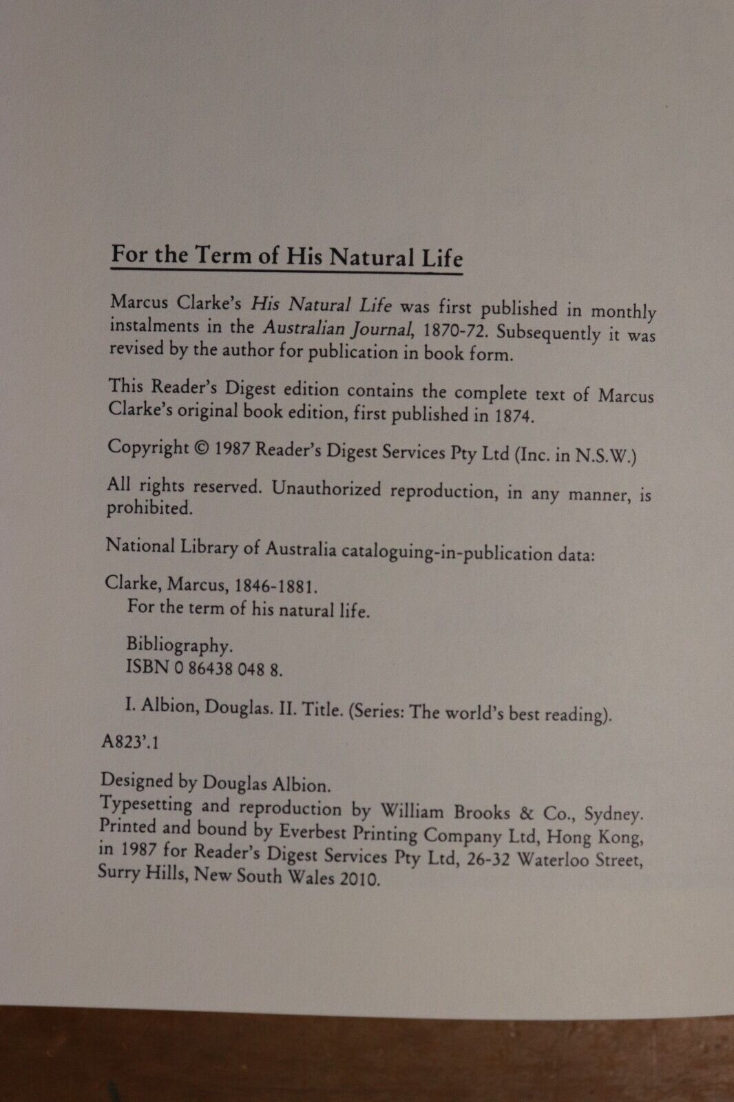 For The Term Of His Natural Life - 1987 - Readers Digest Literature Book