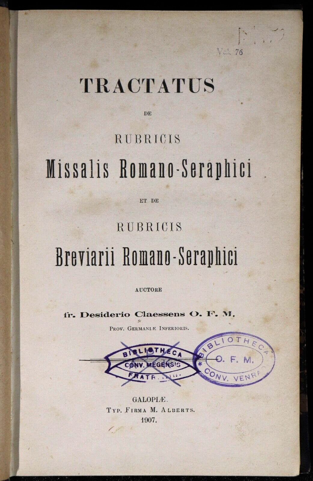 Tractatus De Rubricis Missalis Romano Seraphici - 1907 - Antique Theology Book - 0