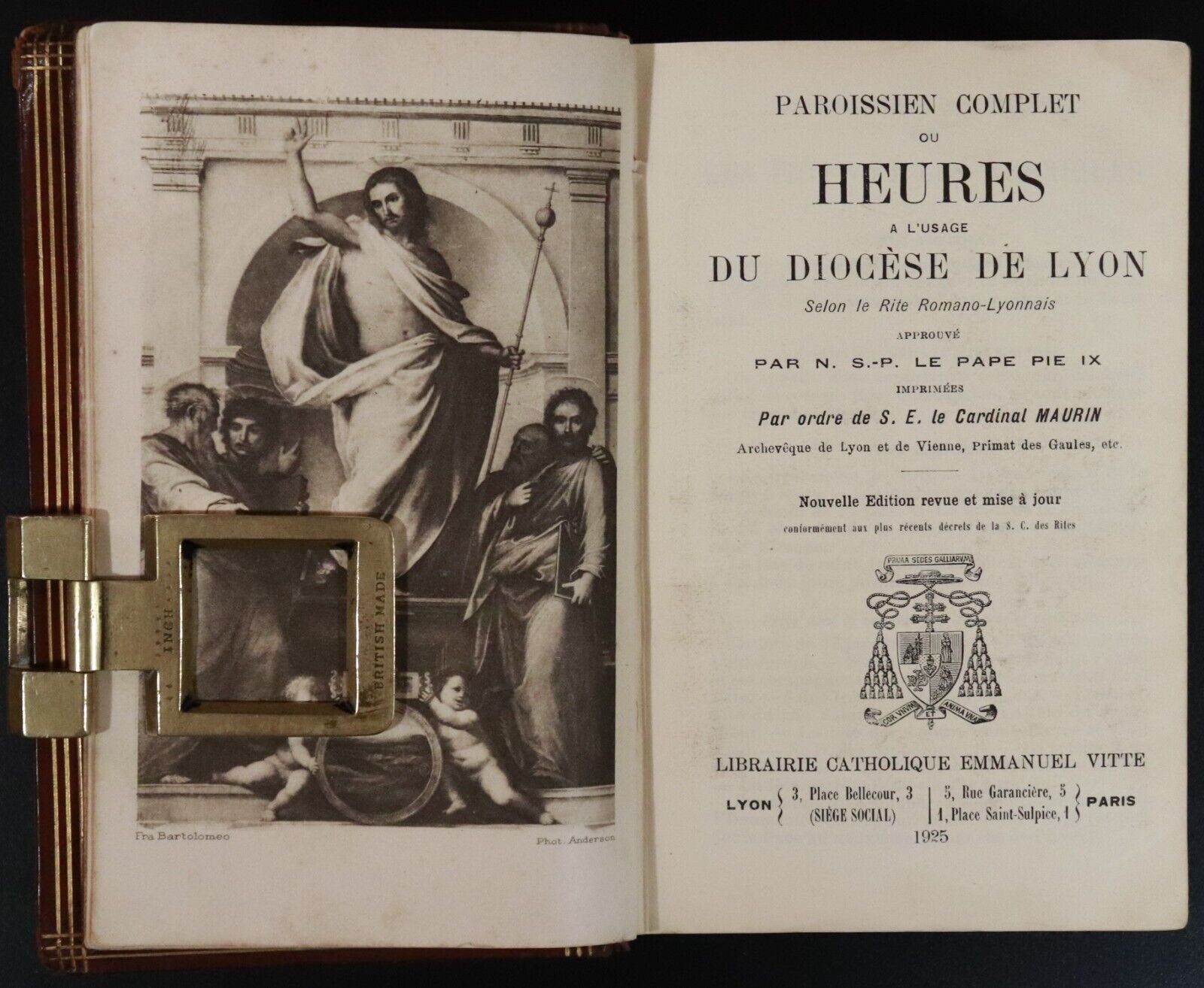 1925 Paroissien Complet ou Heures A L'Usage Du Diocese De Lyon Antiquarian Book - 0