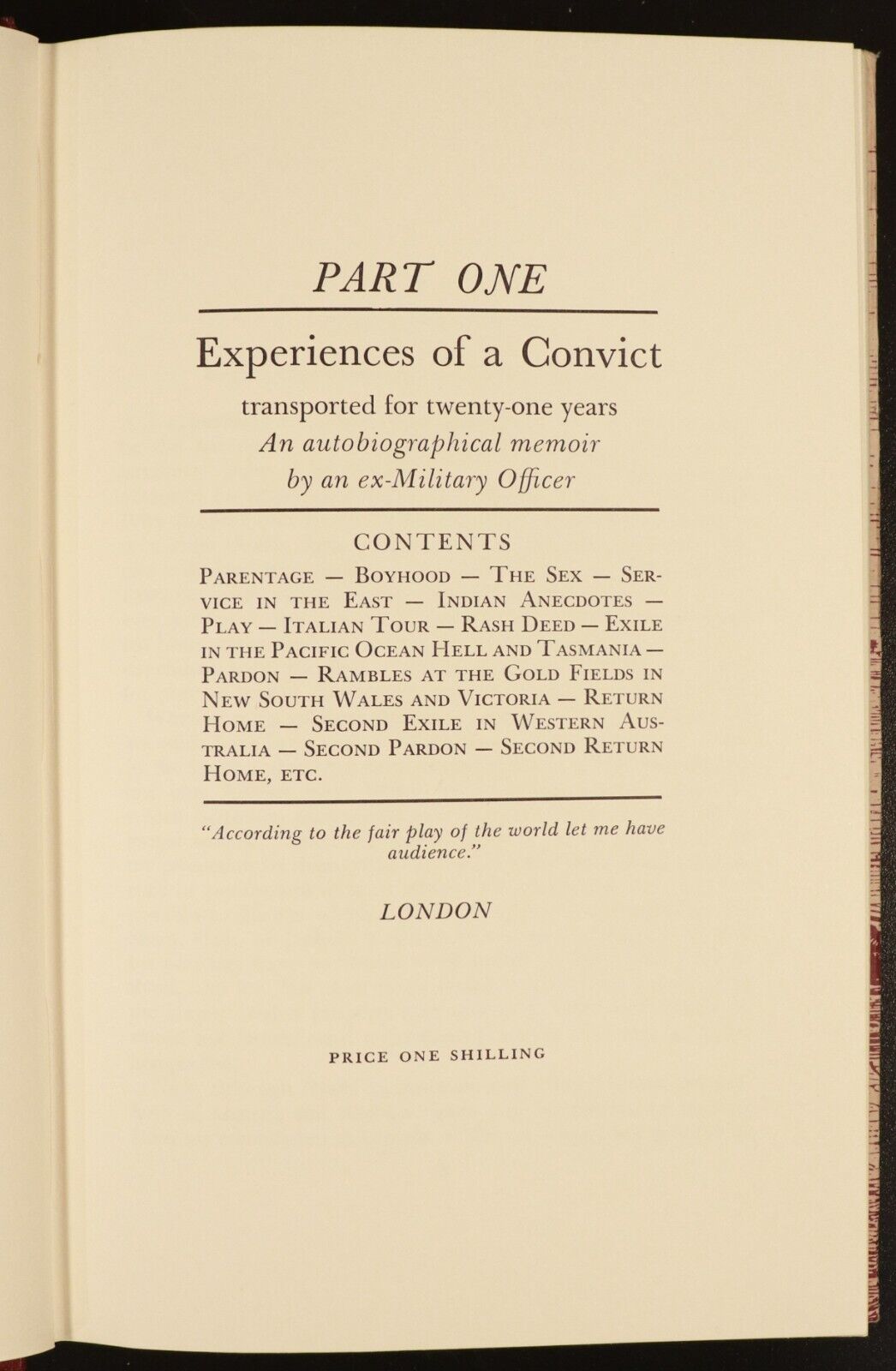 1965 Experiences Of A Convict by J.F. Mortlake - Australian Convict History Book