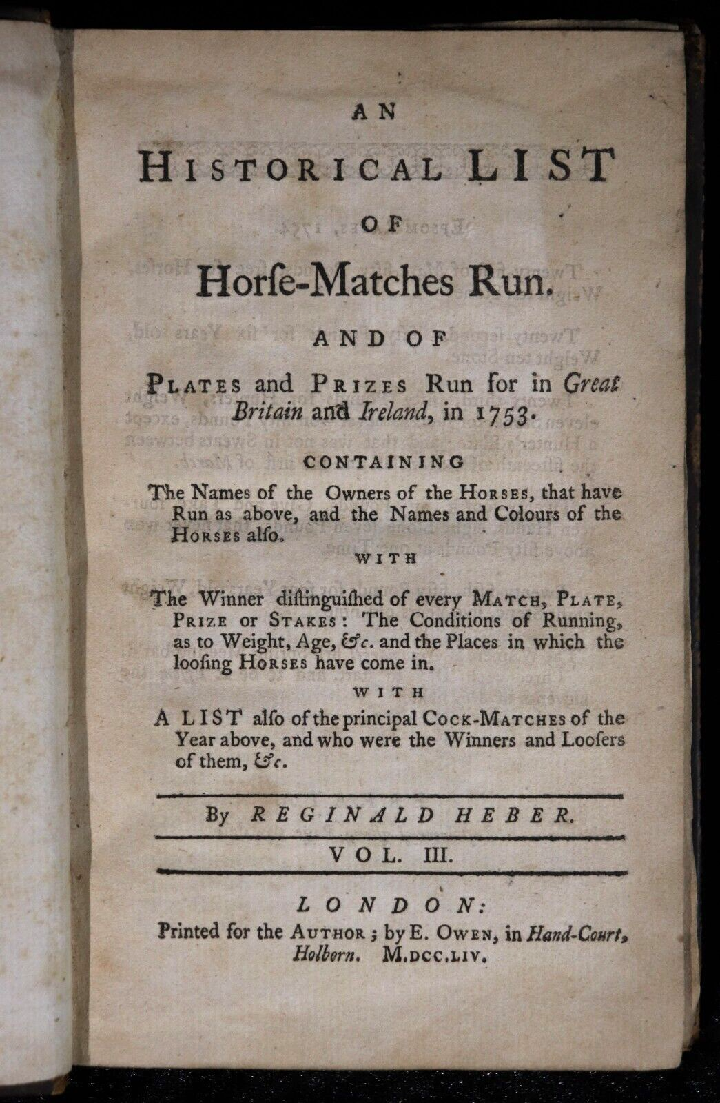 An Historical List Of Horse Matches Run - 1754 - Antiquarian Sport History Book - 0