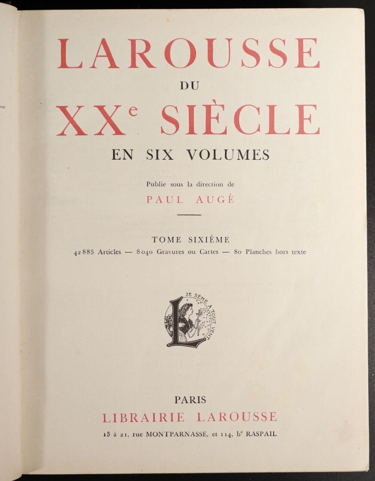 1933 Larousse Du Xxe Siecle Vol.6 by Paul Auge' French Reference Book - 0