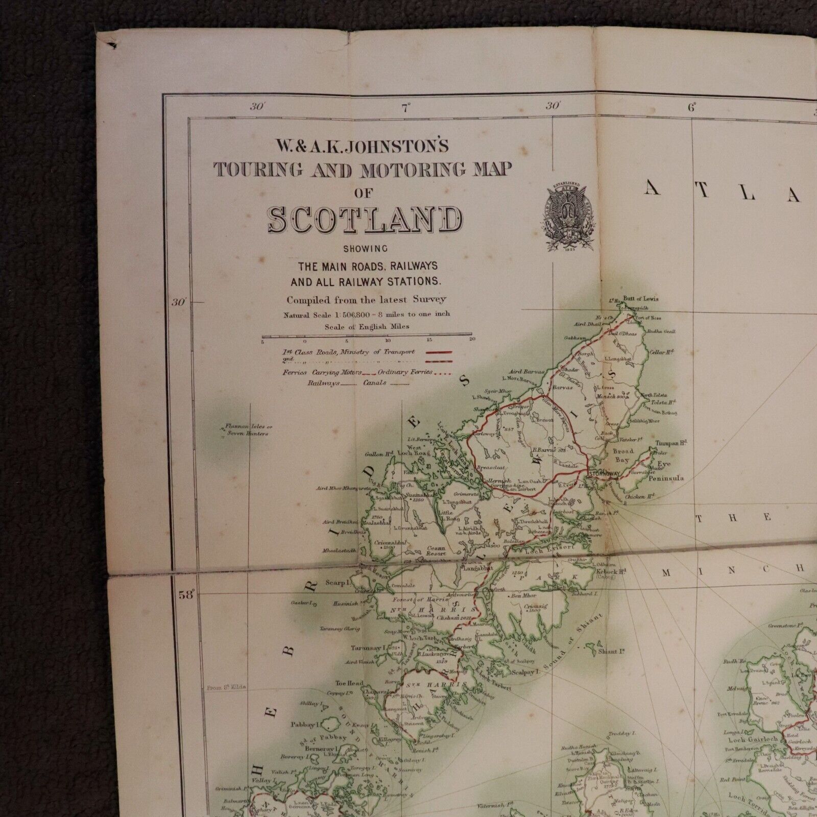 c1930 Johnston's Motoring & Touring Map Of Scotland Antique Map Travel Book