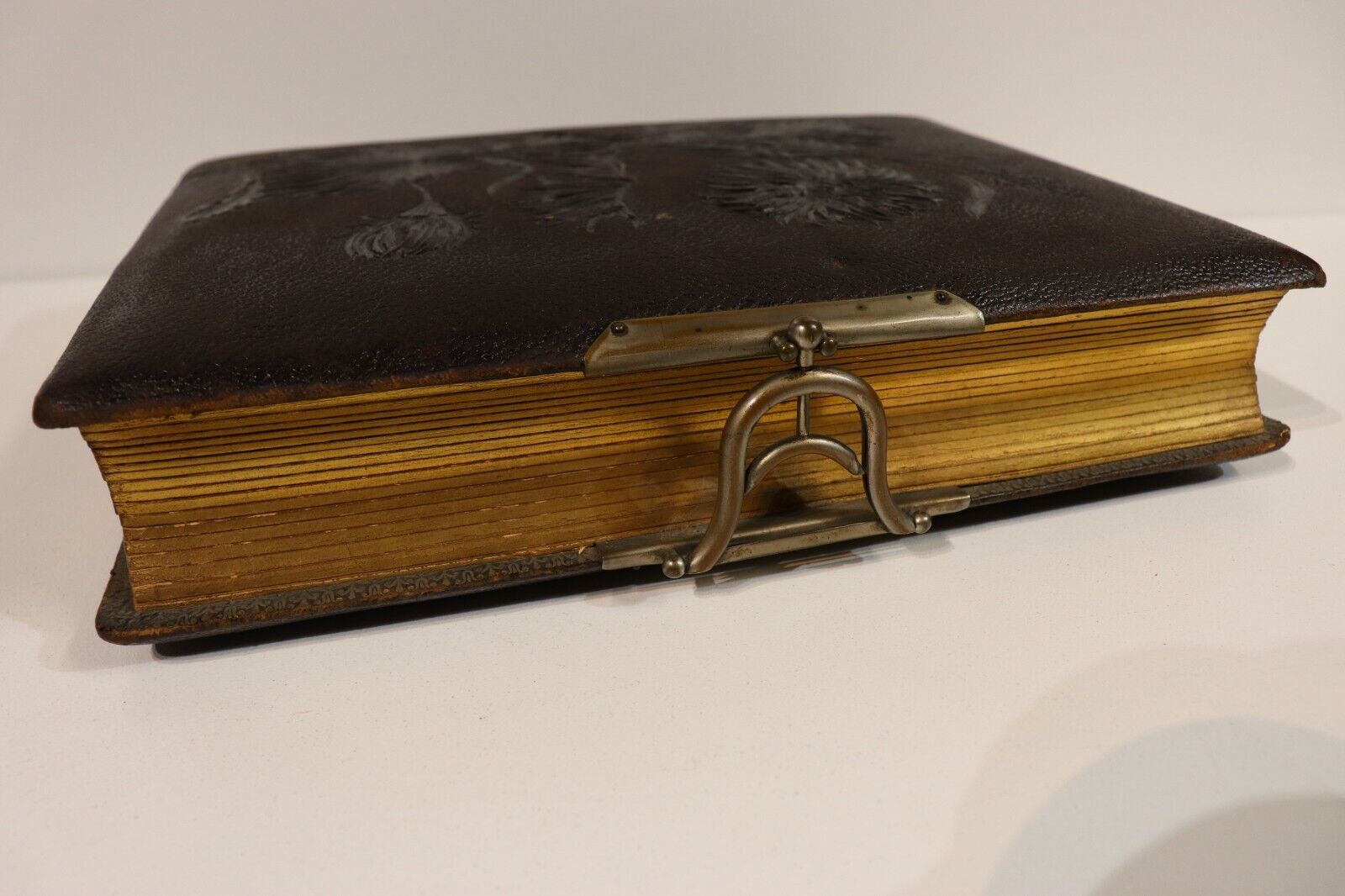 Antique Victorian Photo Album - c1895 - Leather With Silver Clasp & Floral