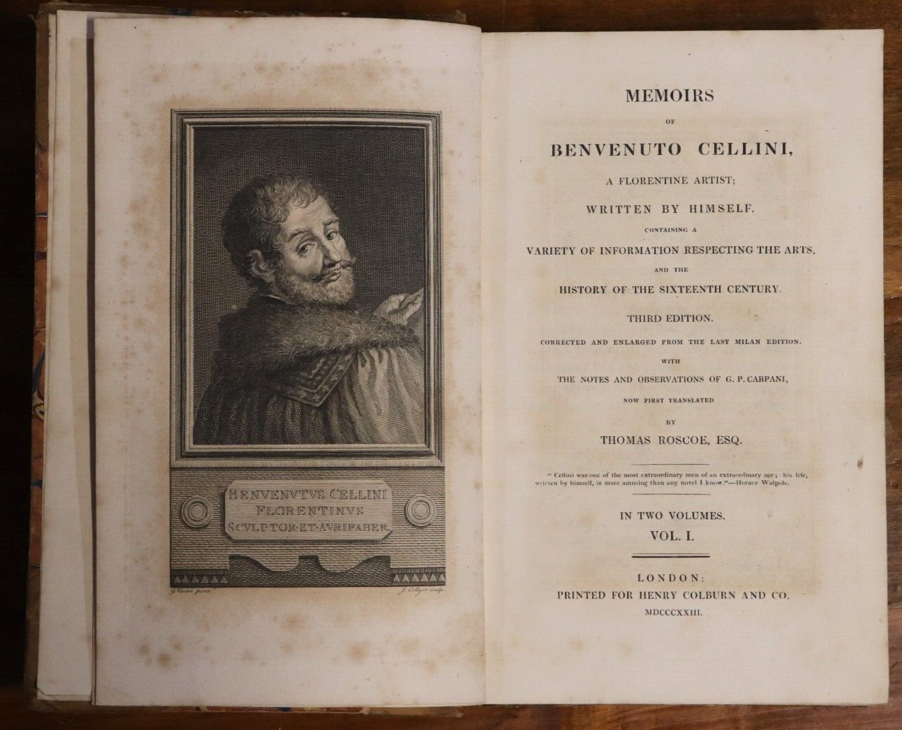 Memoirs Of Benvenuto Cellini - 1823 - Antique Italian History Book - 0