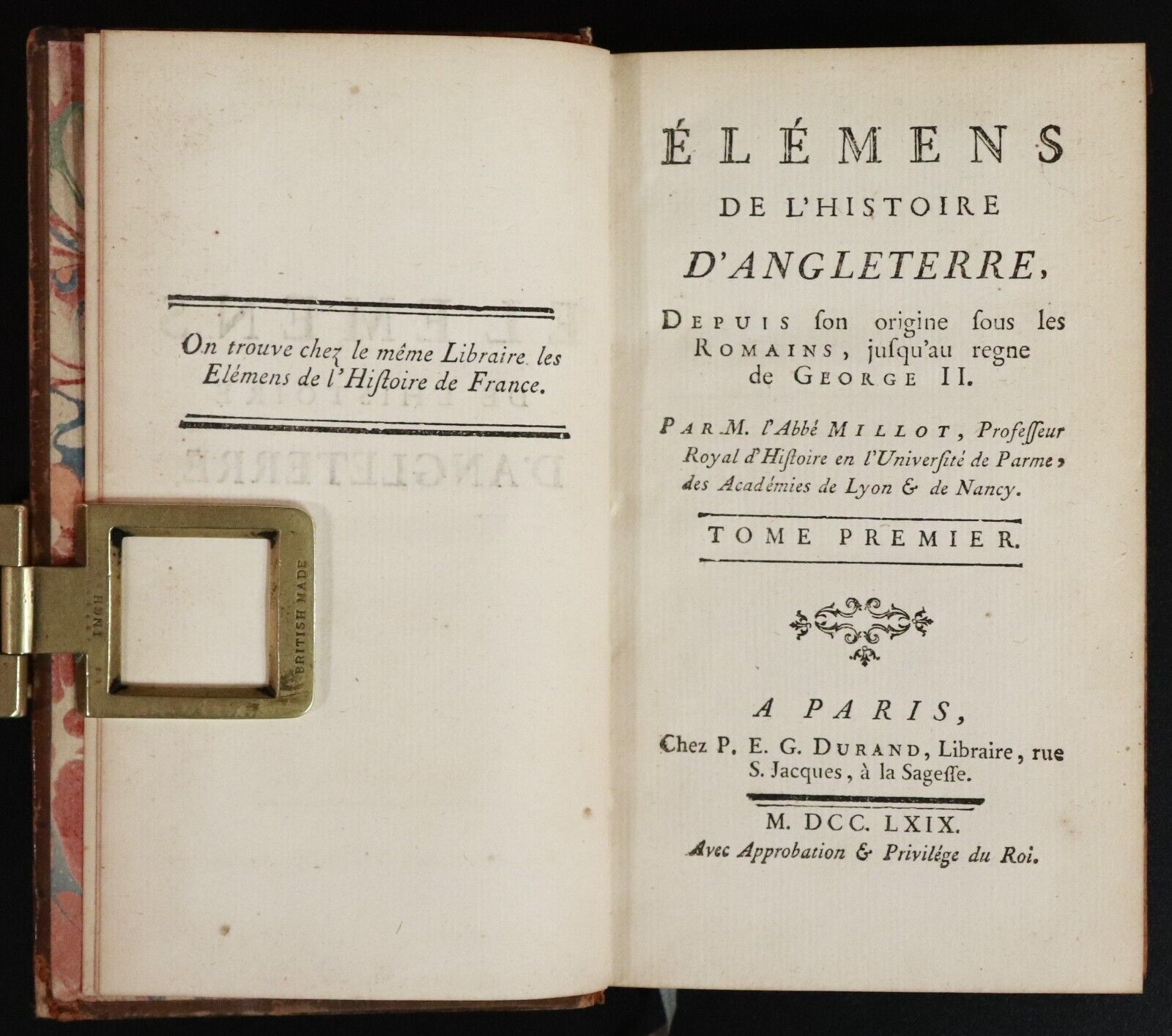1769 2vol Elemens De L'Histoire D'Angleterre Antiquarian History Books - 0