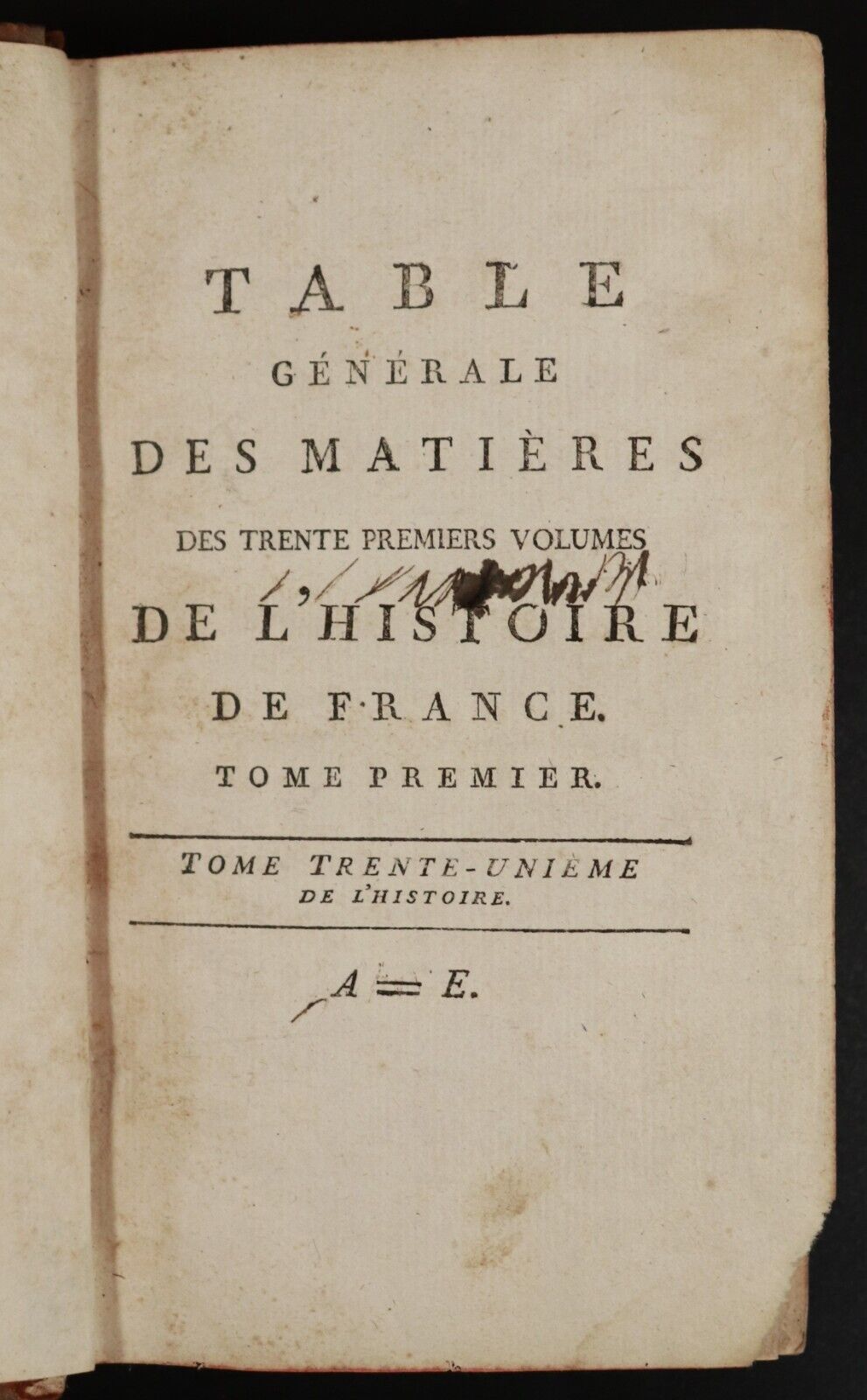 c1785 Table Générale des Matières de l'Histoire de France Antiquarian Book