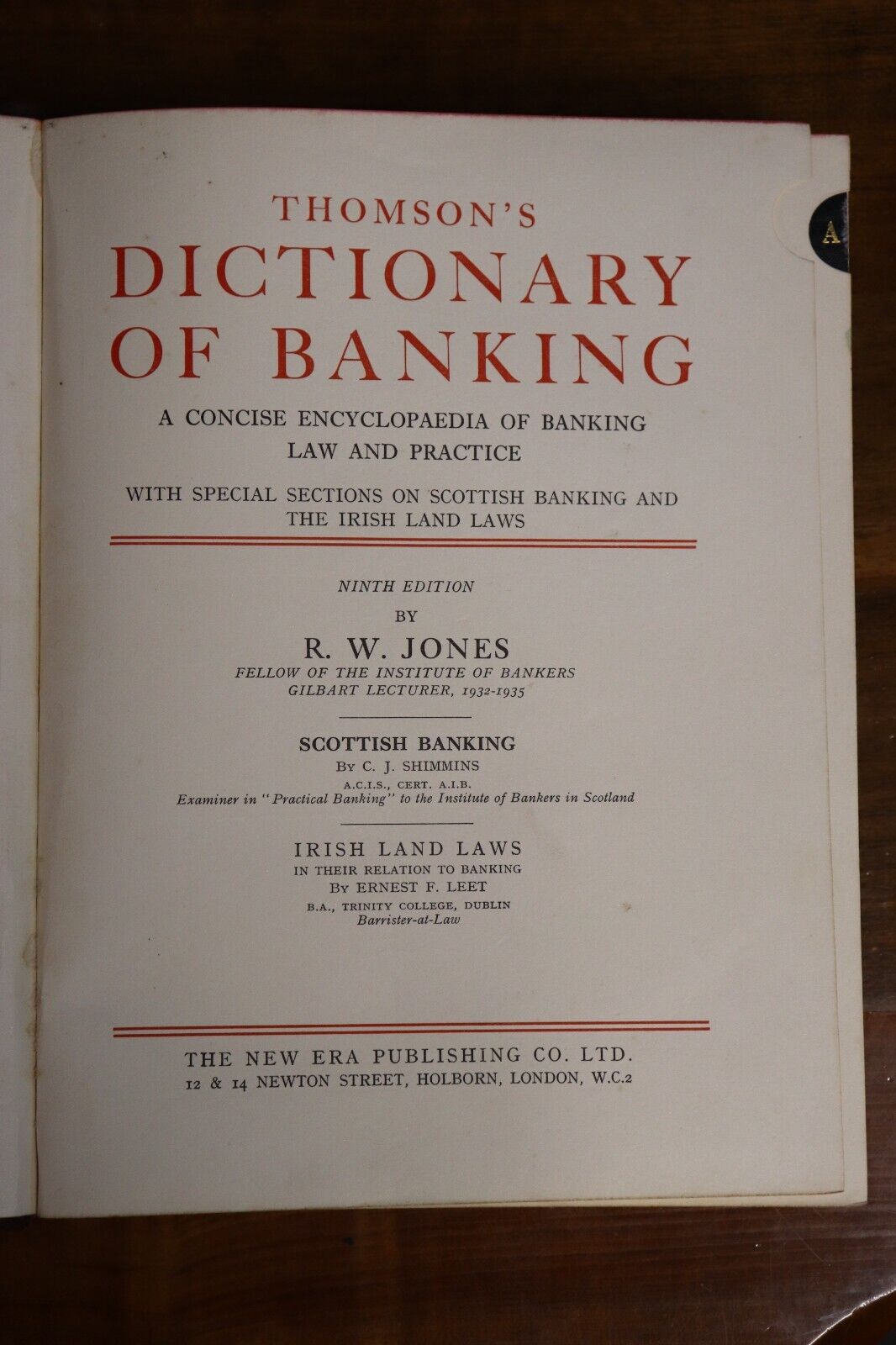 Thomson's Dictionary Of Banking - c1938 - Antique Financial Reference Book - 0