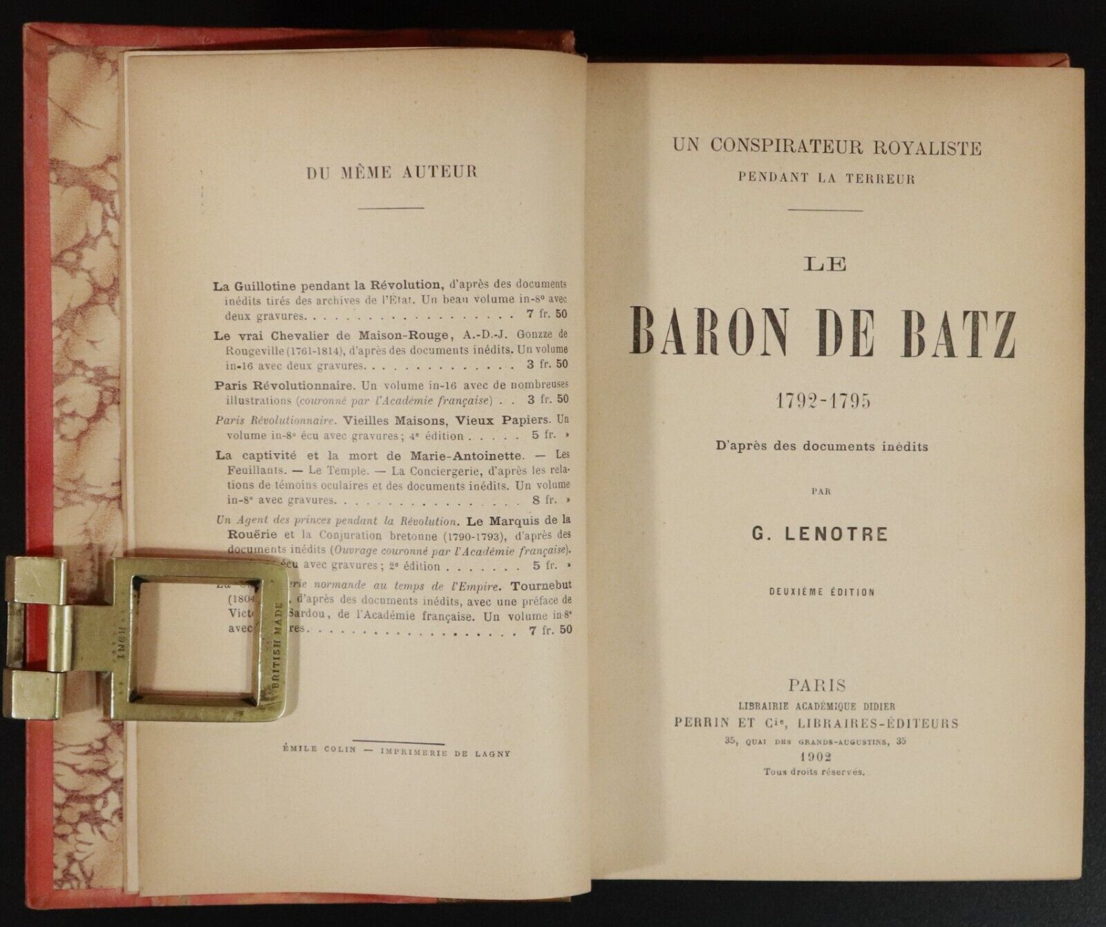 1902 Un Conspirateur Royaliste Baron de Batz Antique French Book Fine Binding