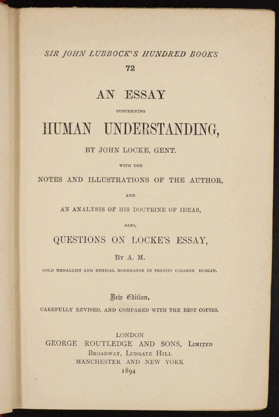 1894 An Essay On The Human Understanding J. Locke Antiquarian Philosophy Book - 0
